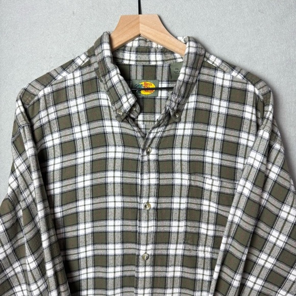 Bass Pro Shop Mens 100% Cotton Green Long Sleeve Button Down Flannel size 2XL - Picture 3 of 14
